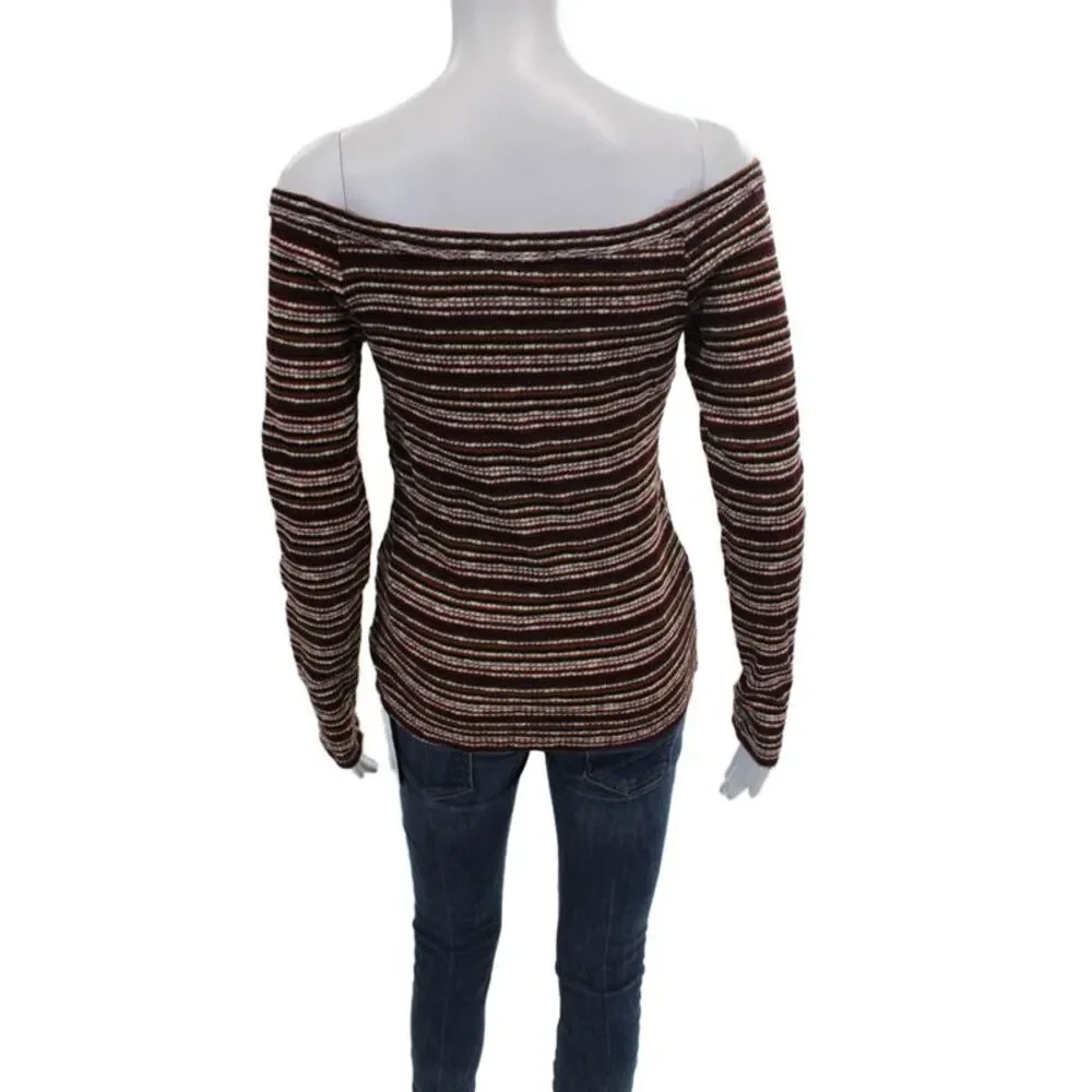 Project Social T Womens Long Sleeve Scoop Neck Striped Sweater Red White Medium